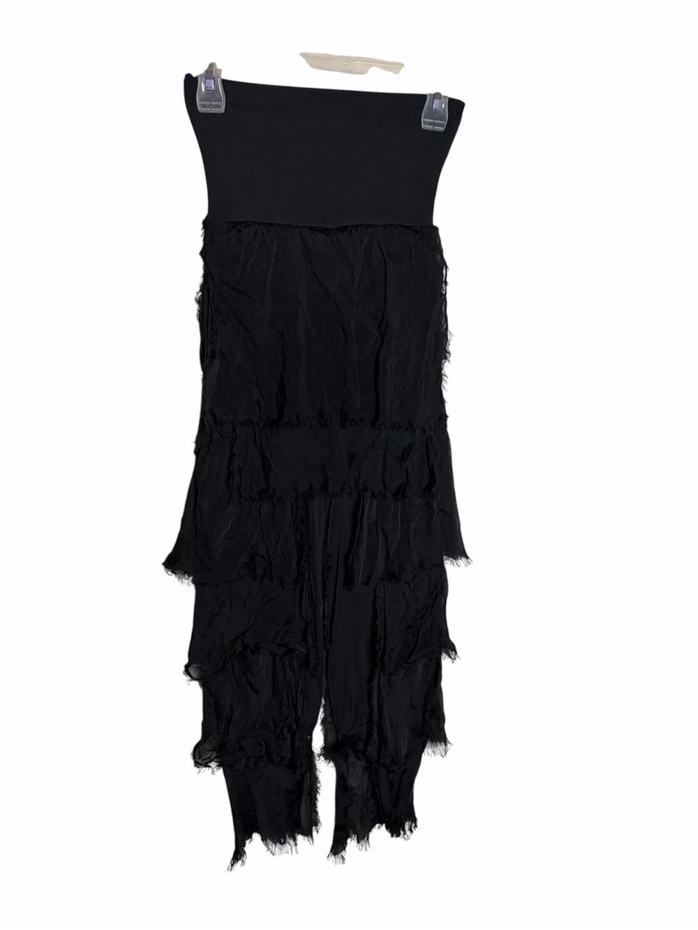 Gigi Moda Italian black silk chiffon layered fringe pants